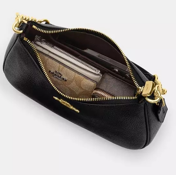 Coach Teri Shoulder Black Bag With Heart Bolt Print - Picture 5 of 11